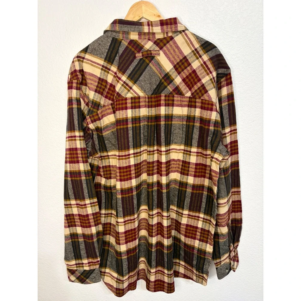 Legendary Whitetails Mens Buck Camp Flannel Shirt Plaid Burgundy Tan XLT New